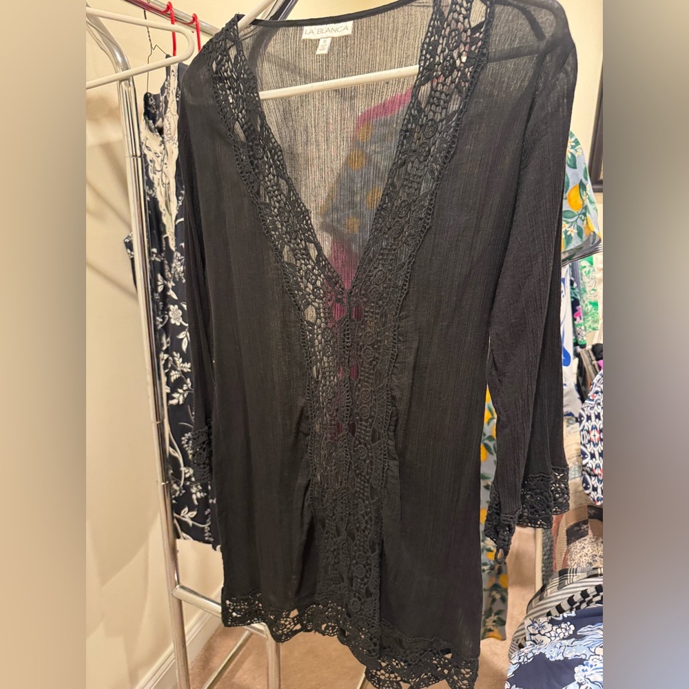 La Blanca Black Crochet Swim Coverup